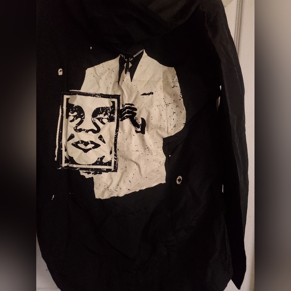 Obey Black and White Graphic Men's Jacket, Size Medium - Picture 2 of 8